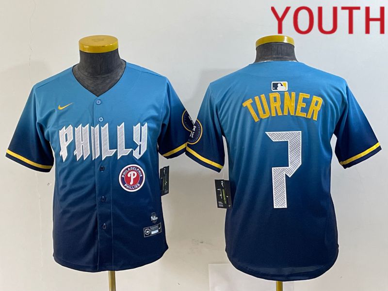 Youth Philadelphia Phillies #7 Turner Blue City Edition Nike 2024 MLB Jersey style 5